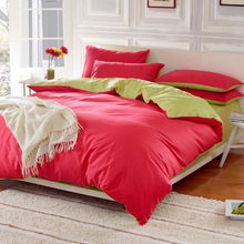 凝愛家紡 全棉斜紋活性印花素色雙拼四件套——磚紅綠配色，雙人床的典雅之選